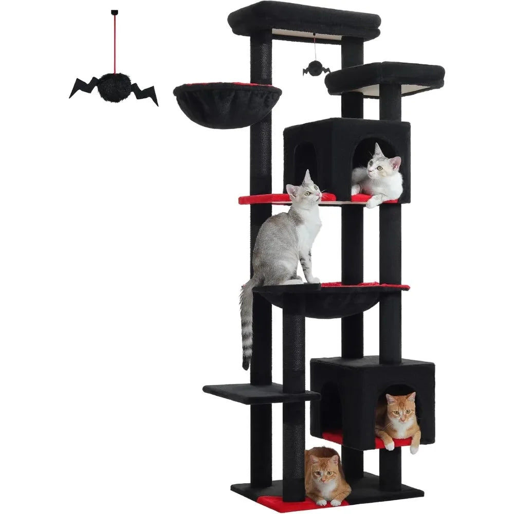 69-Inch Gothic Cat Tree for Indoor Large Cats With Super Large Hammock, Tall Climbing Tower, Scratching Posts