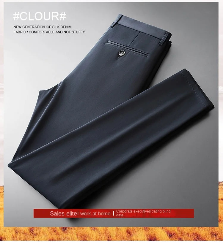 Warm Fleece Suit Pants Men Clothing Straight Regular Black Thick Winter Trousers For Men Business Formal Dress Casual Pants