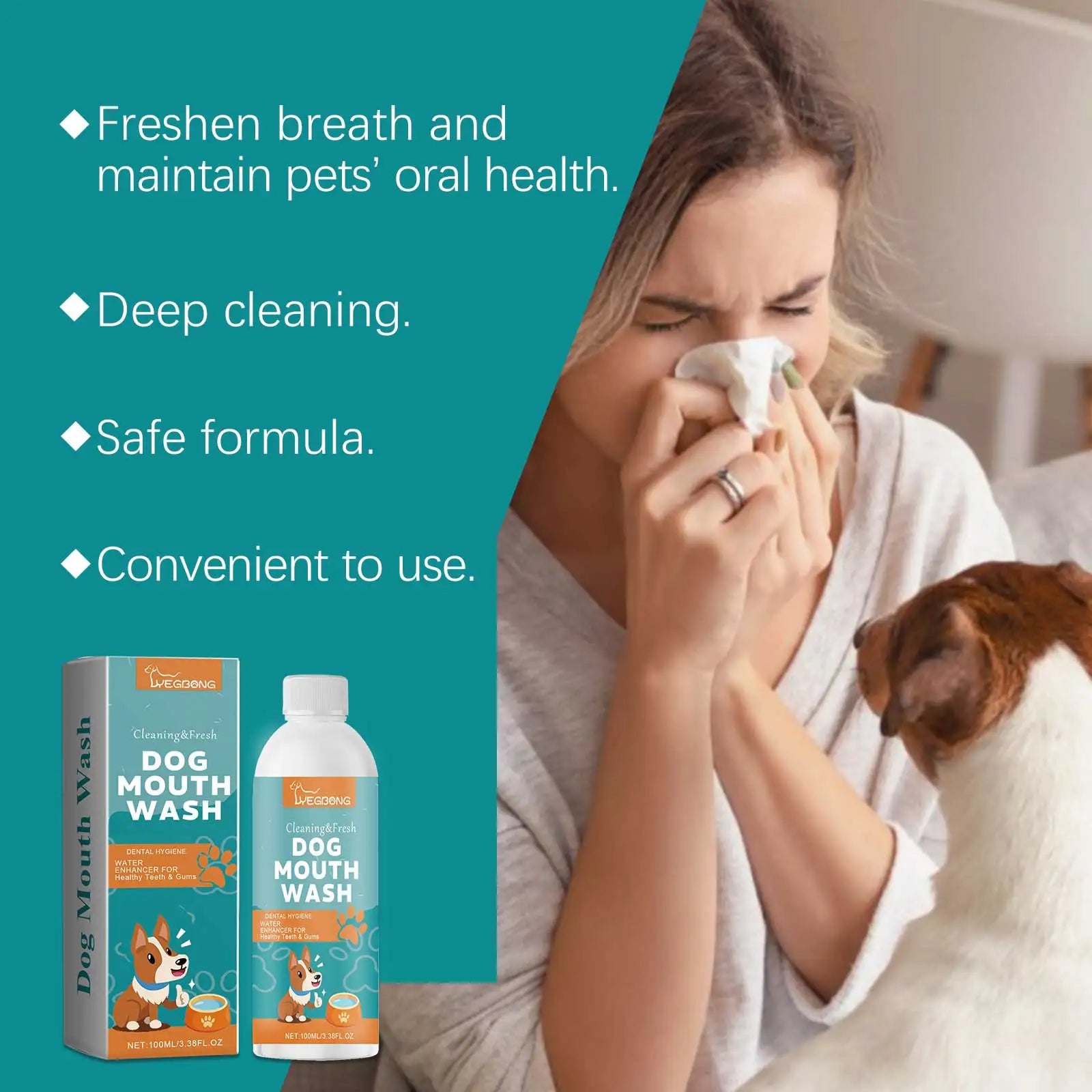 100ml Dog Mouth Wash Tooth Stains Cleaning Liquid Tartar Control Soothes Gums Bad Breath Freshing Deodorant Pet Oral Supplies