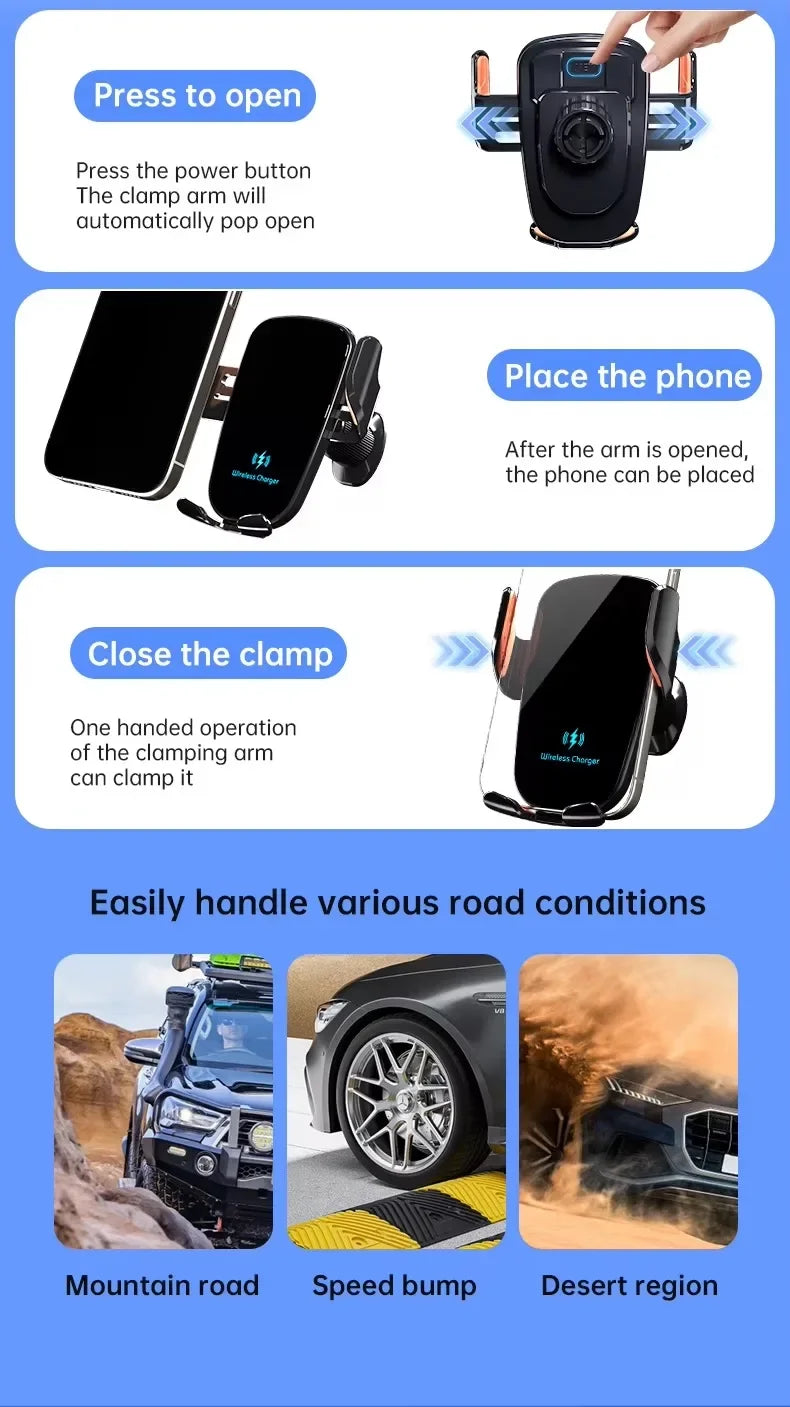UYUXIO  Wireless Car Charger Air Vent Fast Charging Phone Holder in Car for iPhone 16 Pro Max 15 14 12 13 Samsung Android Phones