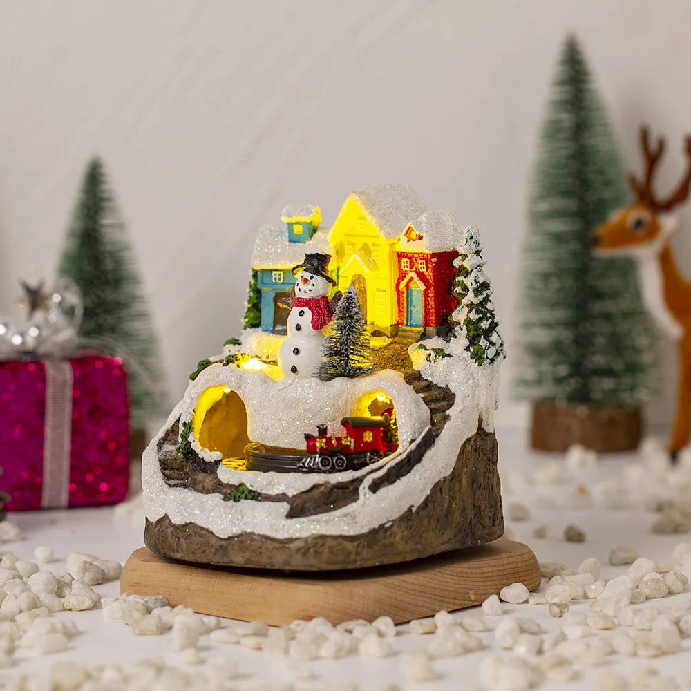 Christmas House Village Electric Music Box Glowing Christmas Snow Village Santa Claus House Miniature Ornaments Xmas Decor