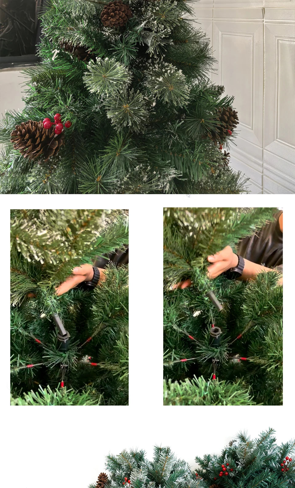 180cm Best artificial christmas trees 6ft Pre-Lit Artificial Spruce Christmas Tree with Large Pinecones, Red Berries