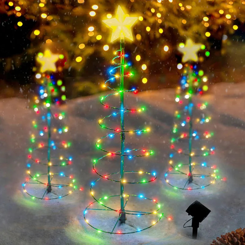 Solar Outdoor Garden Christmas Tree Light DIY Wrought Iron Waterproof Festive Atmosphere Light for Patio Lawn
