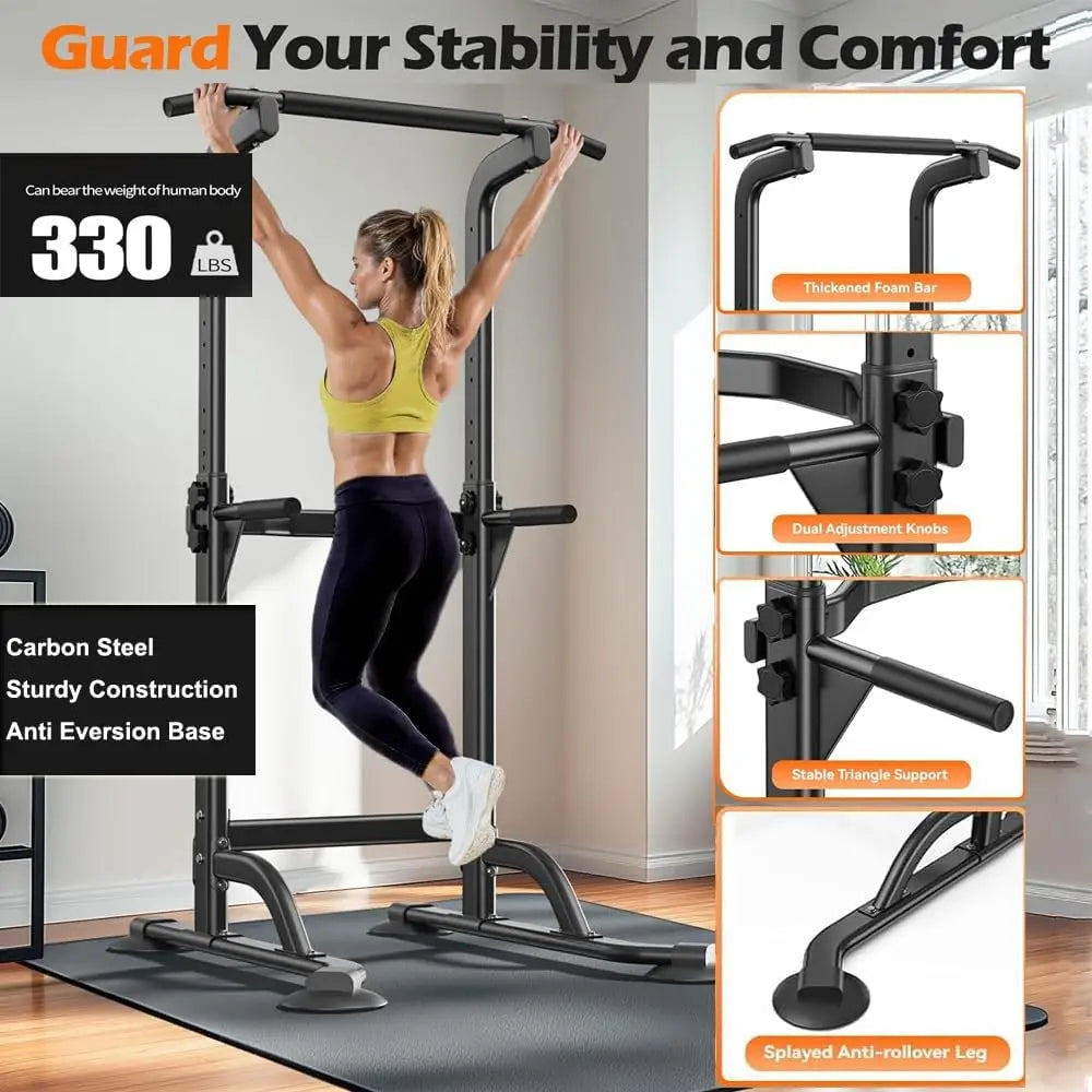 Power Tower Pull Up Bar Station Pull-Up Rack Dip Station for Home Gym Strength Training Equipment Height Adjustable