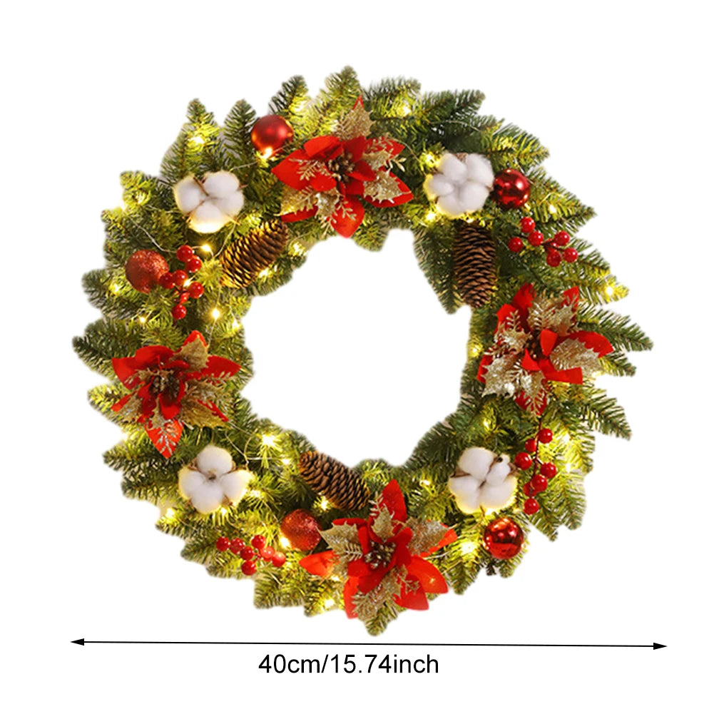 2025 Christmas Wreath with LED PVC Berry Ball Christmas Wreath Window Door Wall Ornament Decorations Home Halloween Decor Gifts