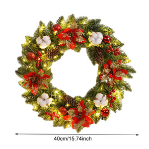 2025 Christmas Wreath with LED PVC Berry Ball Christmas Wreath Window Door Wall Ornament Decorations Home Halloween Decor Gifts