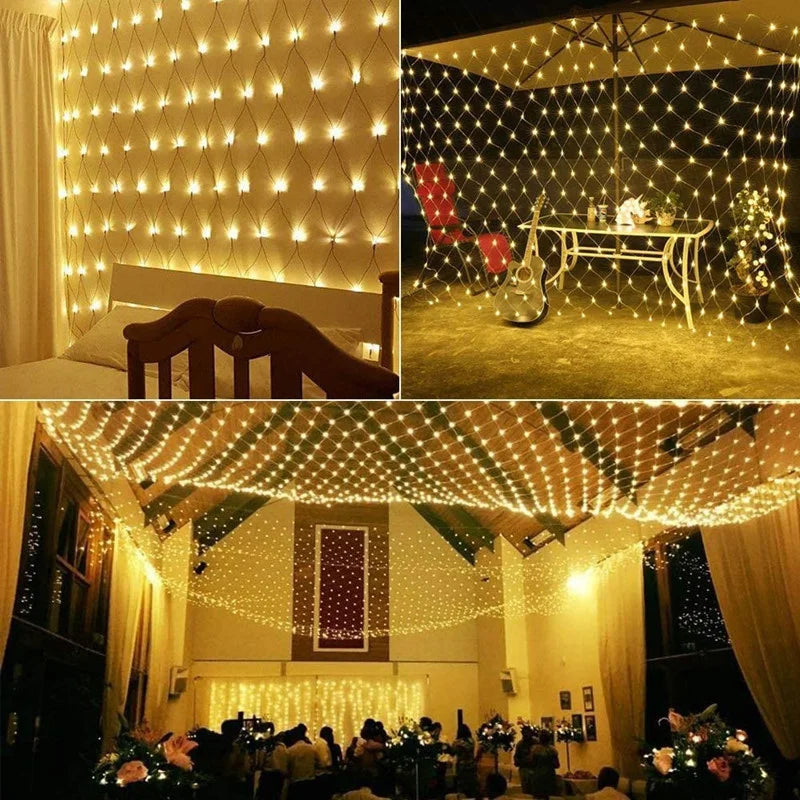 EU Plug Led Net Mesh String Lights 220V Street Garlands Christmas Decorations Outdoor New Year Wedding Party Garden Bush Decor