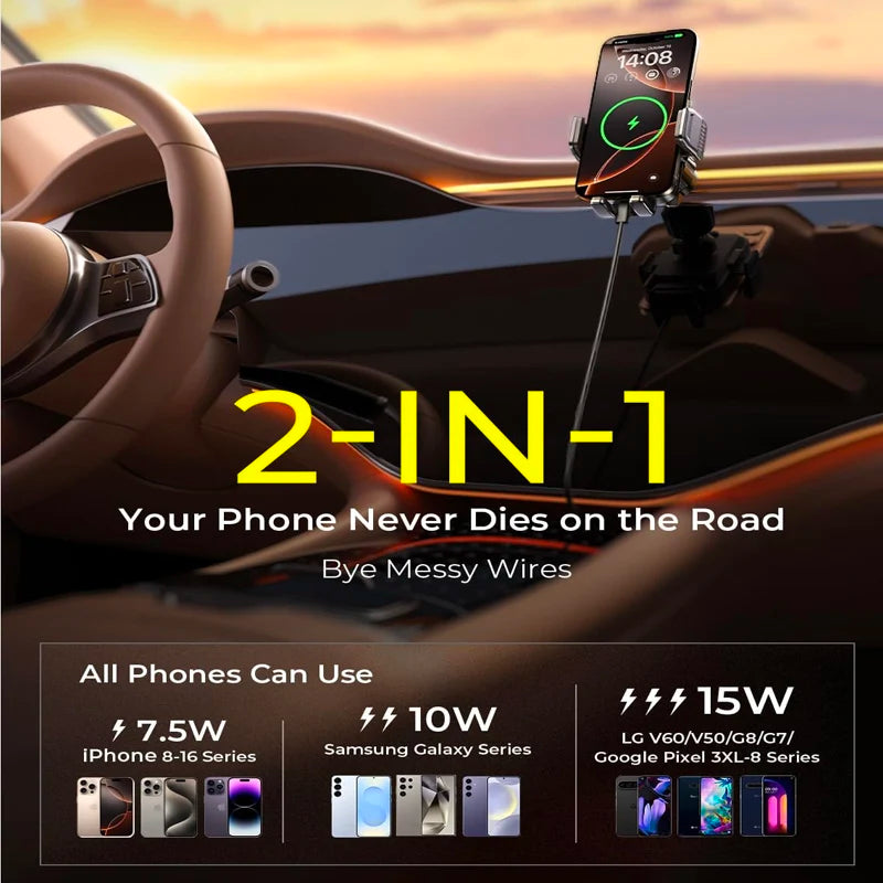 UYUXIO Manual Clamp Wireless Car Charger 15 Fast Charging Air Vent Car Mount Phone Holder for iPhone Samsung Android Phone