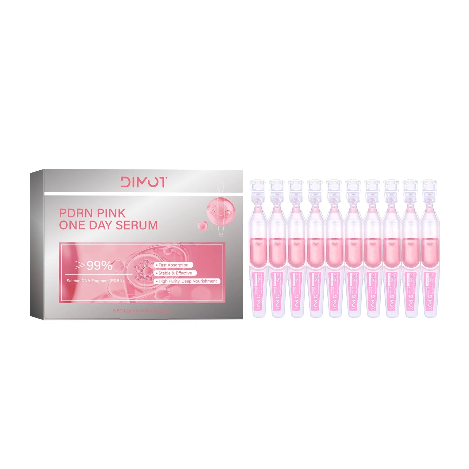 10Vials/Box PDRN PINK ONE DAY SERUM Firming Hydrating Ampoule Smoothing Skin Oil Control Pore Refining Skin Rejuvenation Essence