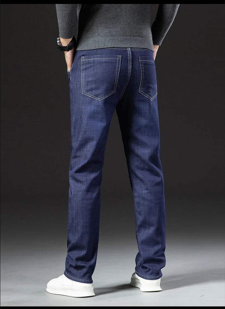 Winter Lamb Fluff Denim Straight Pants Men Thicken Big Size 40 Jeans High Waist Stretch Jeansy Fleece Lined Warm Slim Vaqueros - You Offer