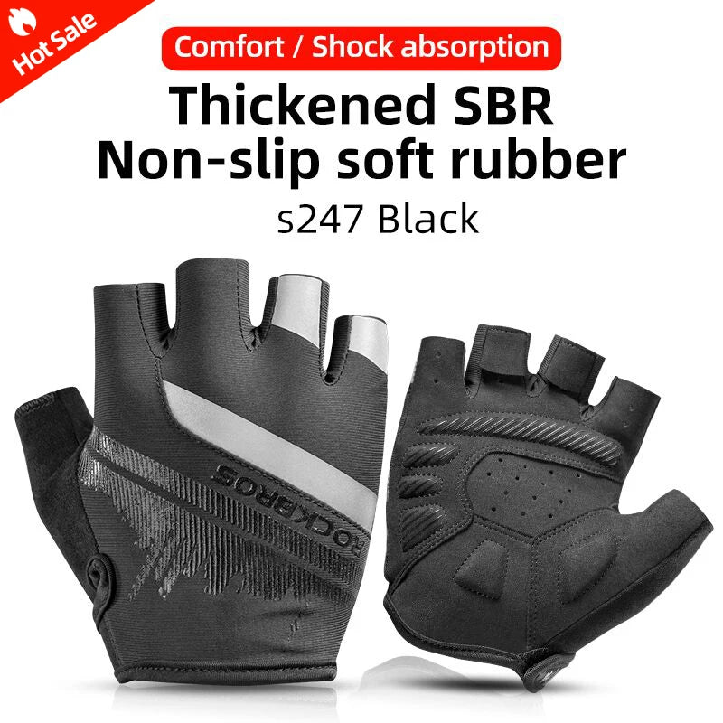 ROCKBROS Summer Cycling Gloves Half Finger Shockproof Breathable Gym Gloves Men MTB Fingerless Bicycle Gloves Cycling Equipment