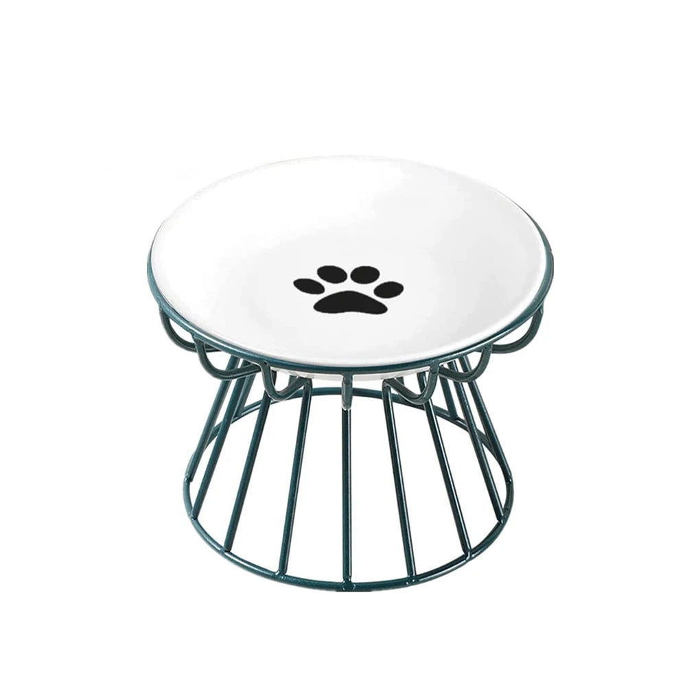 2024 New Pet Ceramic Bowl Iron Rack Cat Food Snacks Canned Plate Anti-Black Chin Anti-Turning Water Does Not Leak Easy To Eat