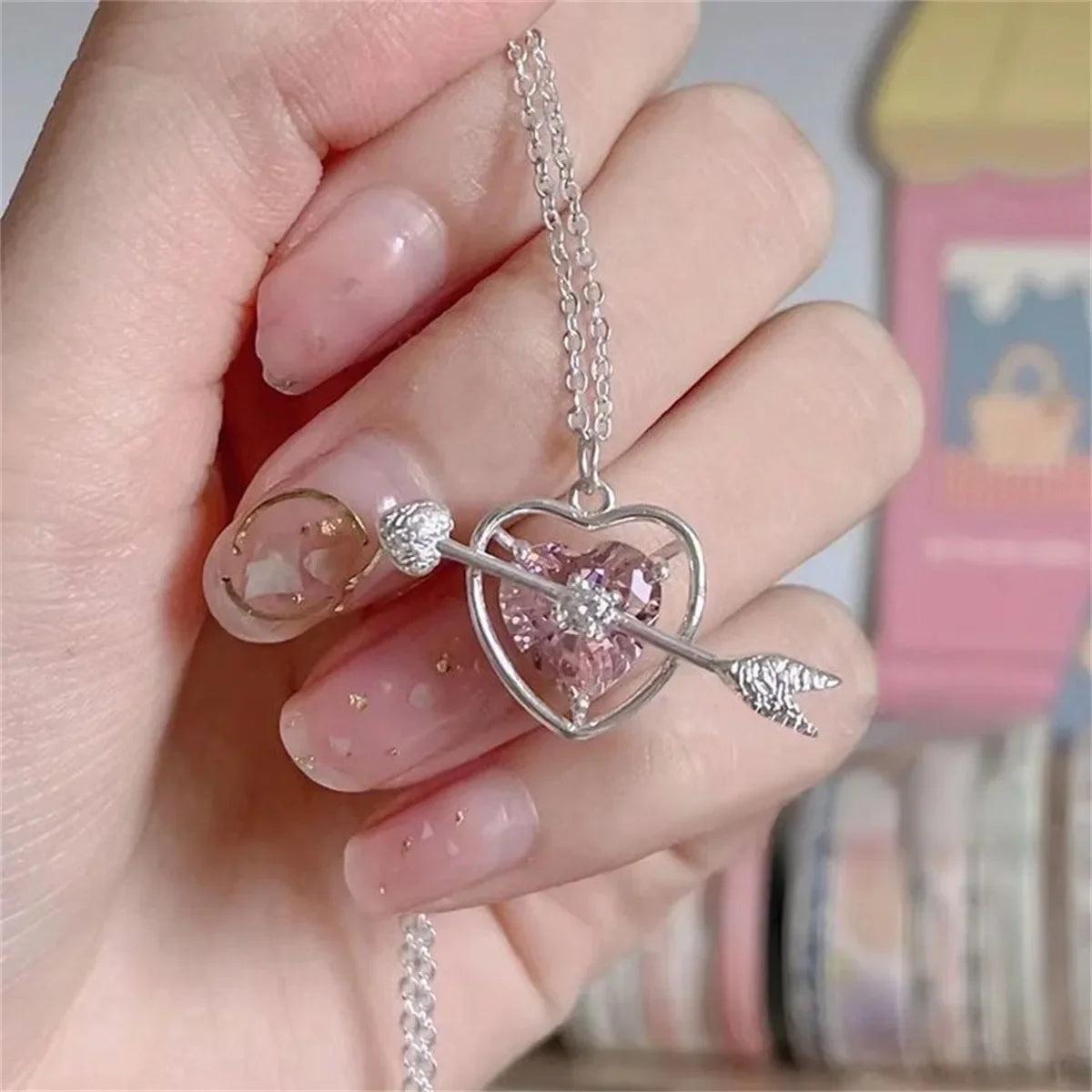 Fashion Fairy Pink Crystal Bow Knot Pendant Necklaces Y2K Girls Sweet Rhinestone Heart Clavicle Chain Women Jewelry Gifts - You Offer