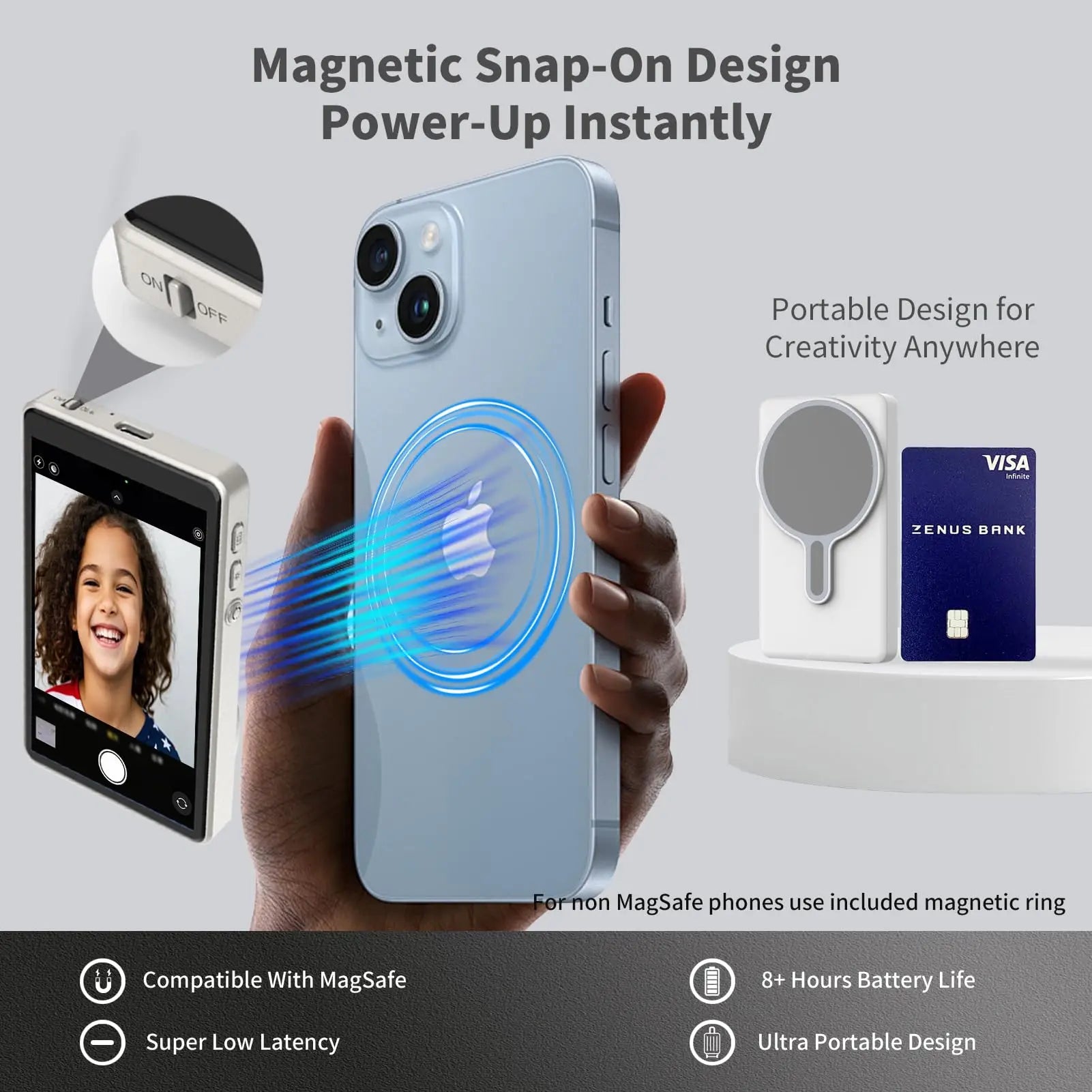 Phone Vlog Selfie Monitor Screen Portable Back Camera Monitor with Magnetic Connection and Remote Control for Selfie Vlog Live