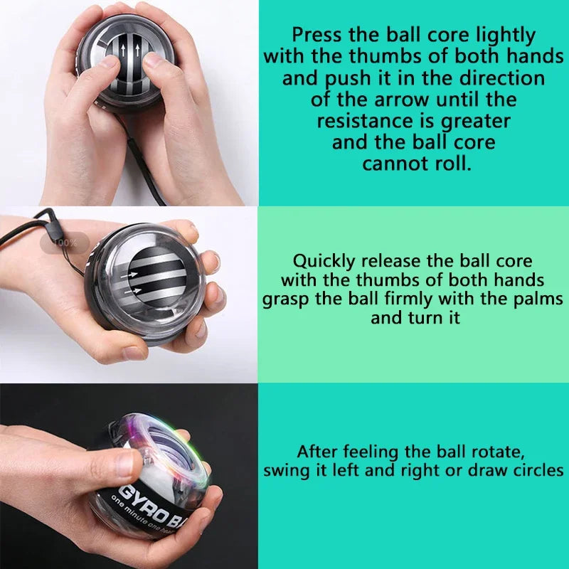 LED Gyroscopic Ball Autostart Range Gyro Power Wrist Ball Self Start Fitness Exercise Equipment Arm Hand Muscle Strength Trainer