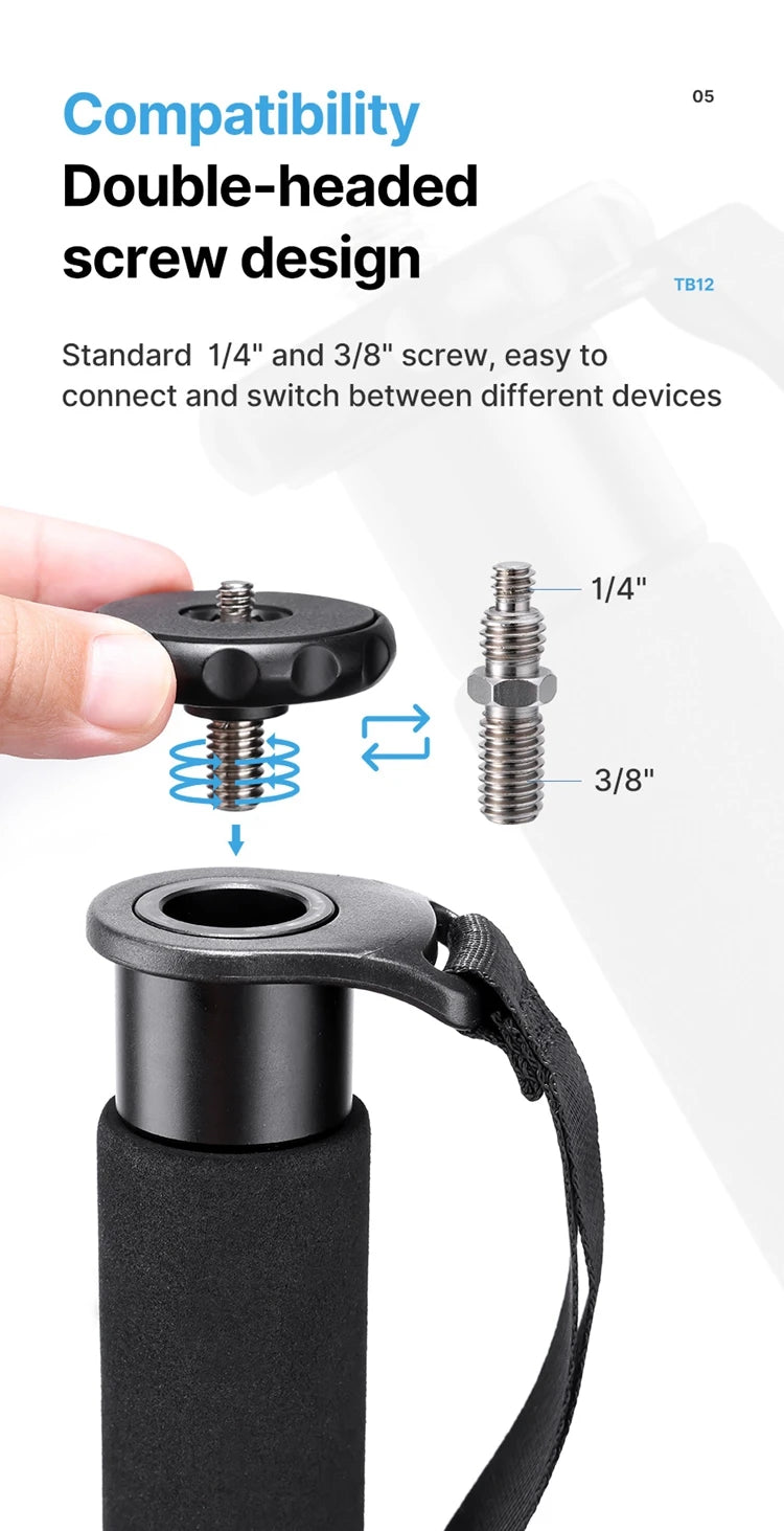 Ulanzi TB12 Monopod Extendable Camera Tripod Load 5kg 155cm/61”  Phone Selfie Stick 1/4" Mount for Sony Canon Nikon Camera DSLR