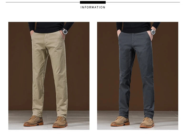 Winter Fleece Men's Casual Pants Business Straight Thick Warmth Fashion Velvet Trousers Classic Solid Color Slim Plush Pants