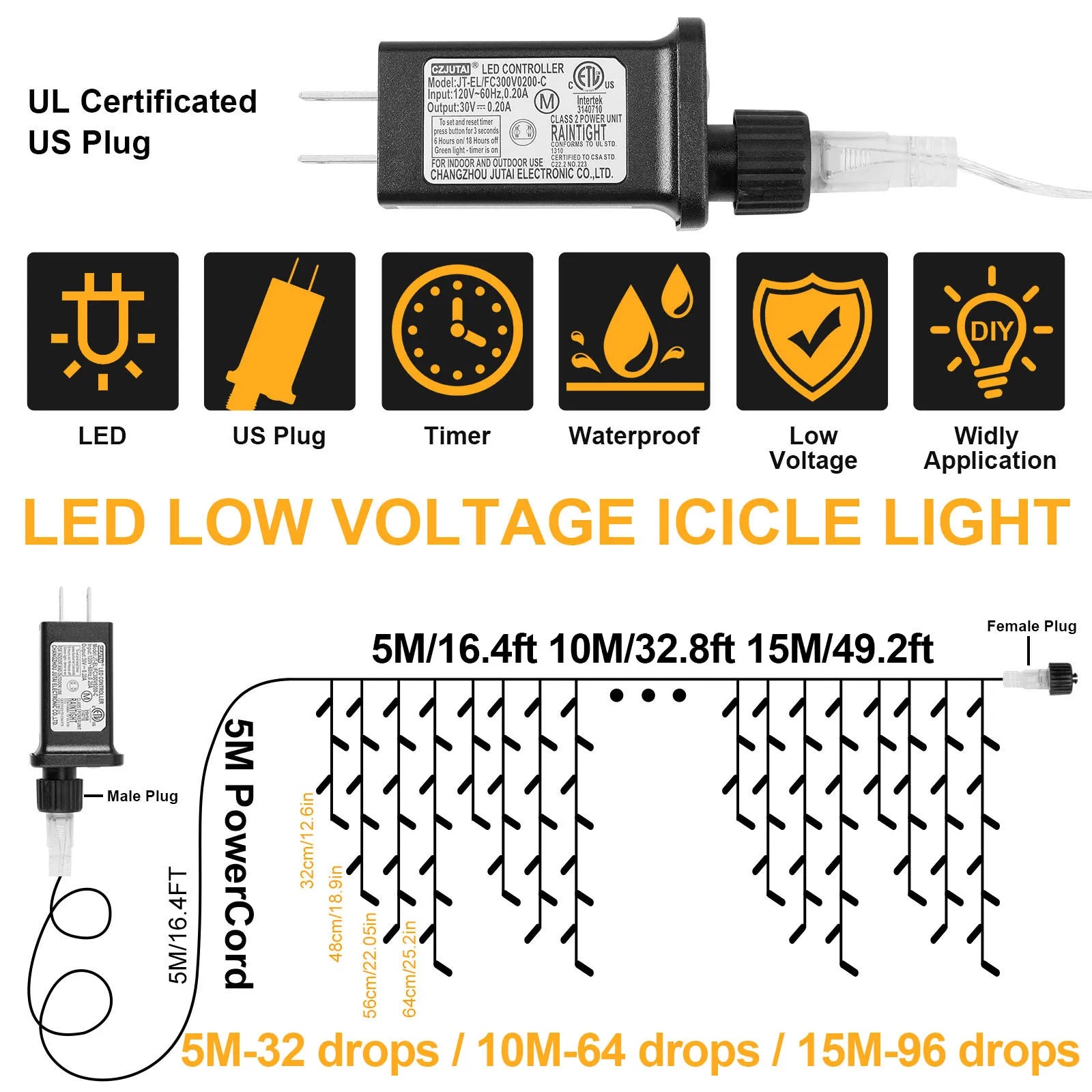 Memory LED Icicle String Lights 5/10/15M Waterproof Outdoor Christmas Fairy Lights 8 Modes Timer Xmas Newyear Decor 31V Plug