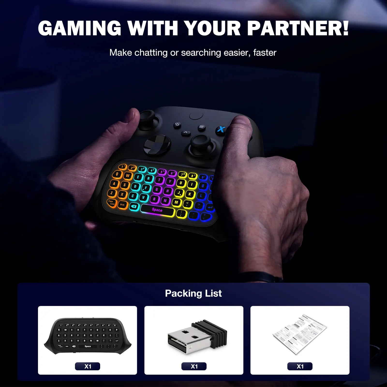 MoKo RGB Backlight Keyboard for Xbox One Controller,Xbox Series X/S,Wireless Chatpad Keypad w/ 2.4G Receiver, Xbox Accessories