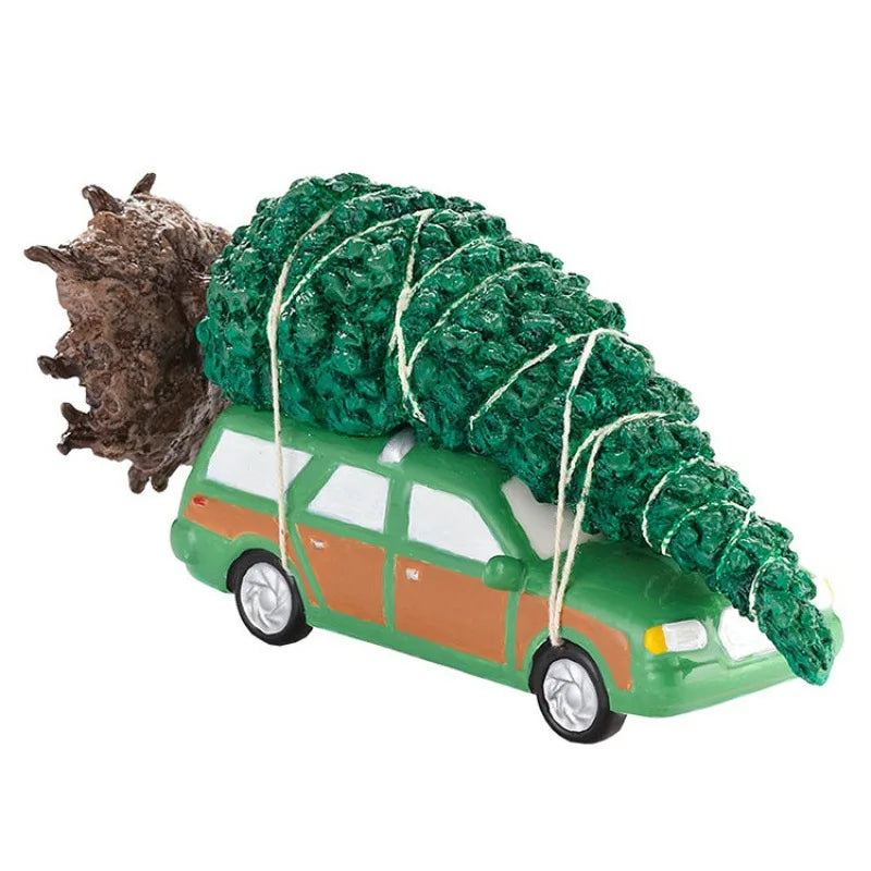 Brightly Lit Building Christmas Santa Claus Car House Village Holiday Garage Decoration Griswold Villa Home Desktop Figurines
