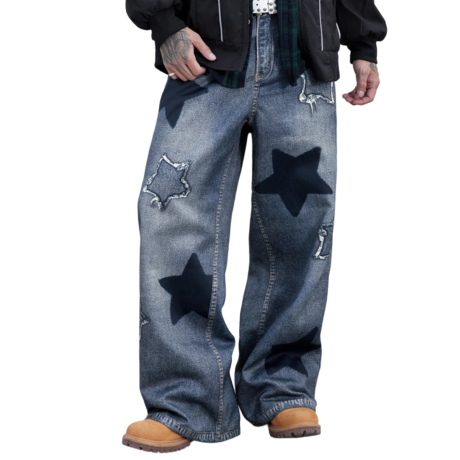 2026 Collection Men Jeans Urban Cool Stars Embroidery Loose Casual Jeans Trousers Streetwear for Daily Party - You Offer
