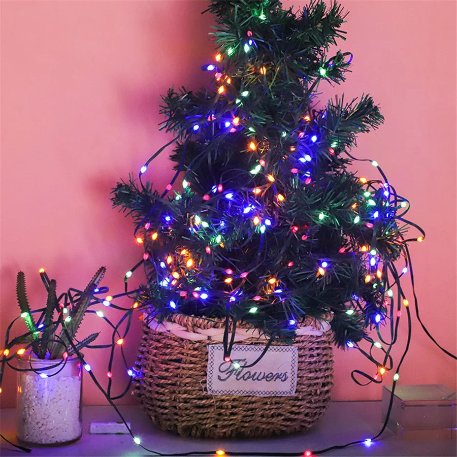 2022 Waterproof LED Green Wire String Lights Outdoor 20/50/100M 8 Modes Fairy Garland Lights for Garden Wedding Christmas Decor