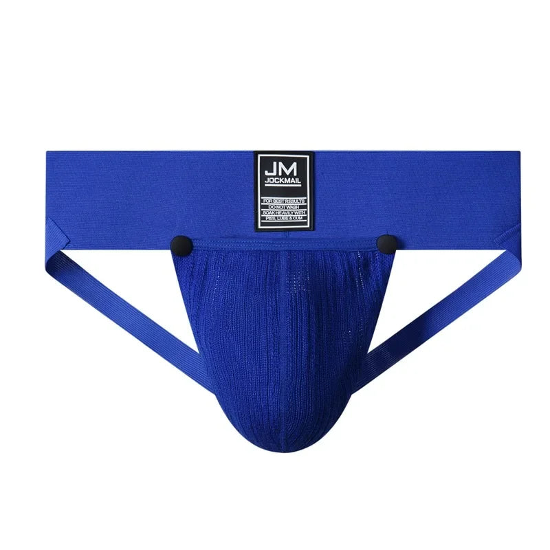 Open Front Men Jockstrap Briefs Athletic Supporter,3" Waistband Detachable Pouch Breathable Workout Sport Underwear Gay Thongs