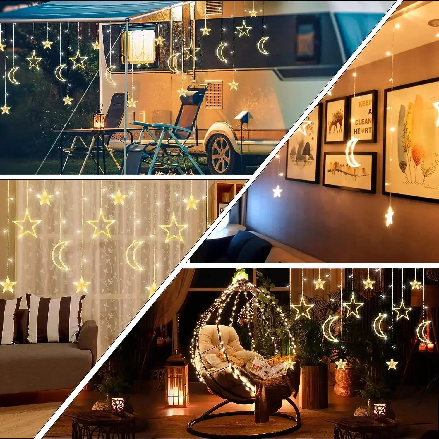 Star Moon Solar Battery String Lights 8Mode Outdoor Christmas Garland LED Fairy Light for Ramadan Festoon Wedding New Year Decor