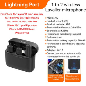 Ulanzi J12 Wireless Lavalier Microphone Audio Video Recording Mini Mic Plug Play For Smartphone Android iPhone Live Broadcast