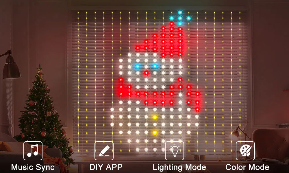 Smart Curtain Lights Window LED Fairy Lights APP Control DIY Pattern Music Sync Waterproof Outdoor Garden Wedding Holiday Decor