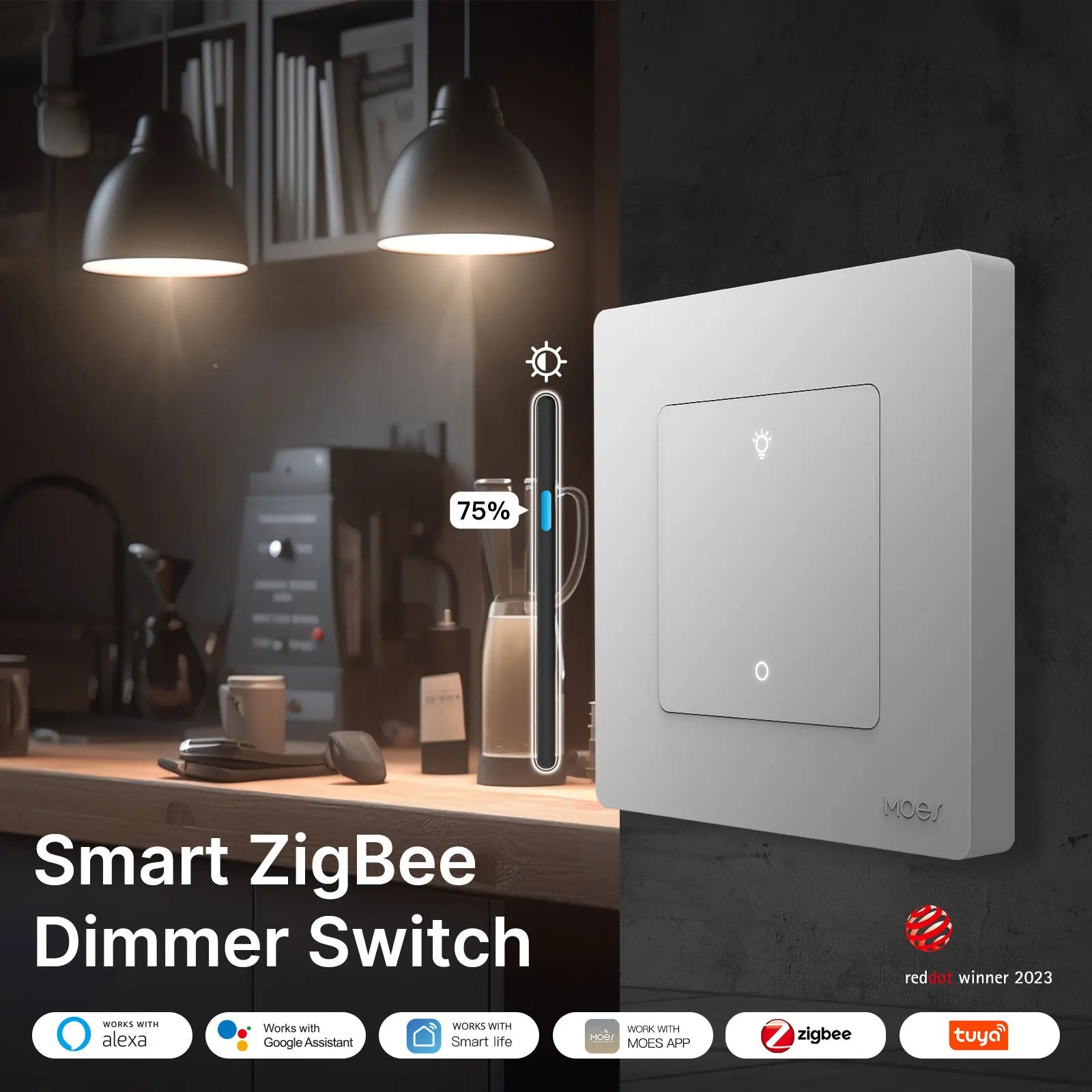 MOES Star Ring Series ZigBee Smart Dimmer Switch for Light Dimming Smart Life APP Work with Alexa Google Home Dimmable 1-3Gang - You Offer