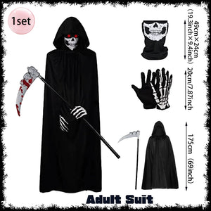 Horror Halloween Grim Reaper Hooded Cloak Skull Scarf Night Glow Gloves Ghost Head Scythe Adult Kids Scary Halloween Decorations