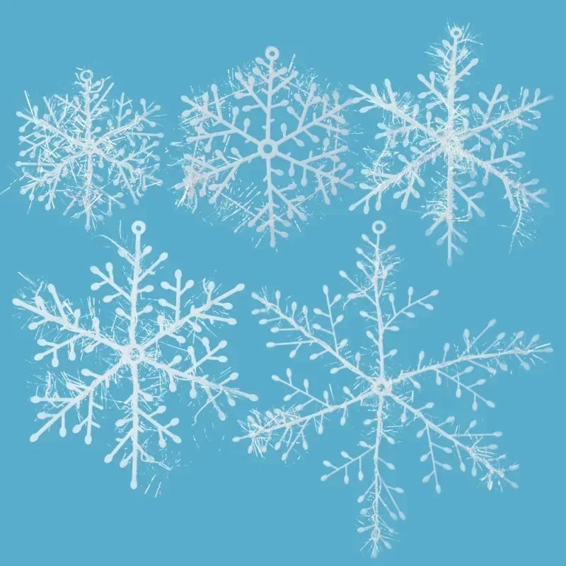 White Christmas Snowflakes Xmas Tree Hanging Pendant Artificial Plastic Glitter Snow Flake Home DIY New Year Wreath Decoration