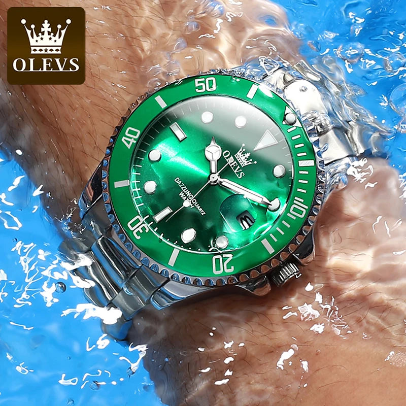 OLEVS Mens Quartz Watches Top Brand Luxury Business Waterproof Luminous Large Dial Men Wristwatches Sports Stainless Steel Watch - You Offer
