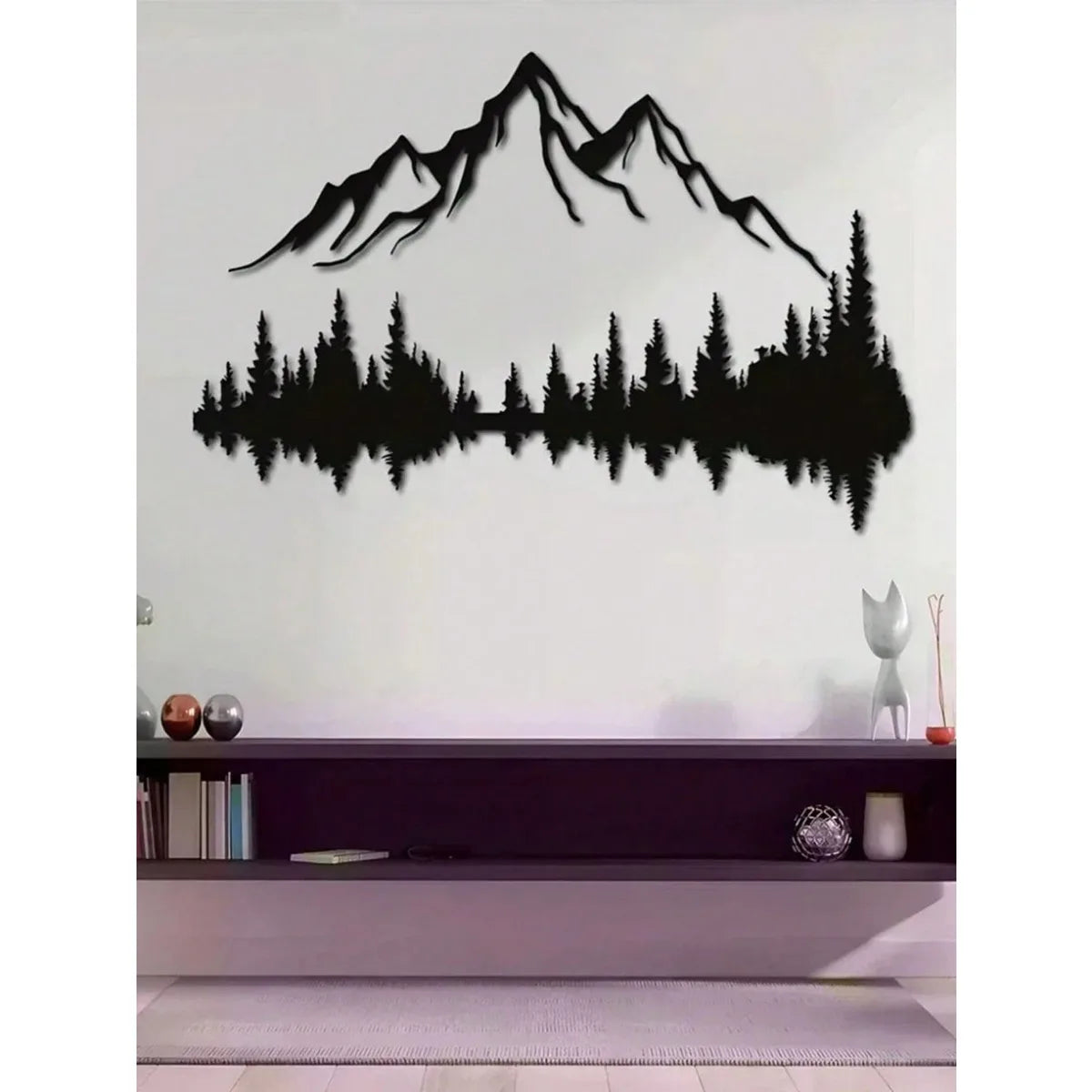 Mountain & Forest Metal Wall Art (Large Wall Sculpture) | 16''X7.1'' Rustic Indoor/Outdoor Decor | Halloween & Christmas Gift