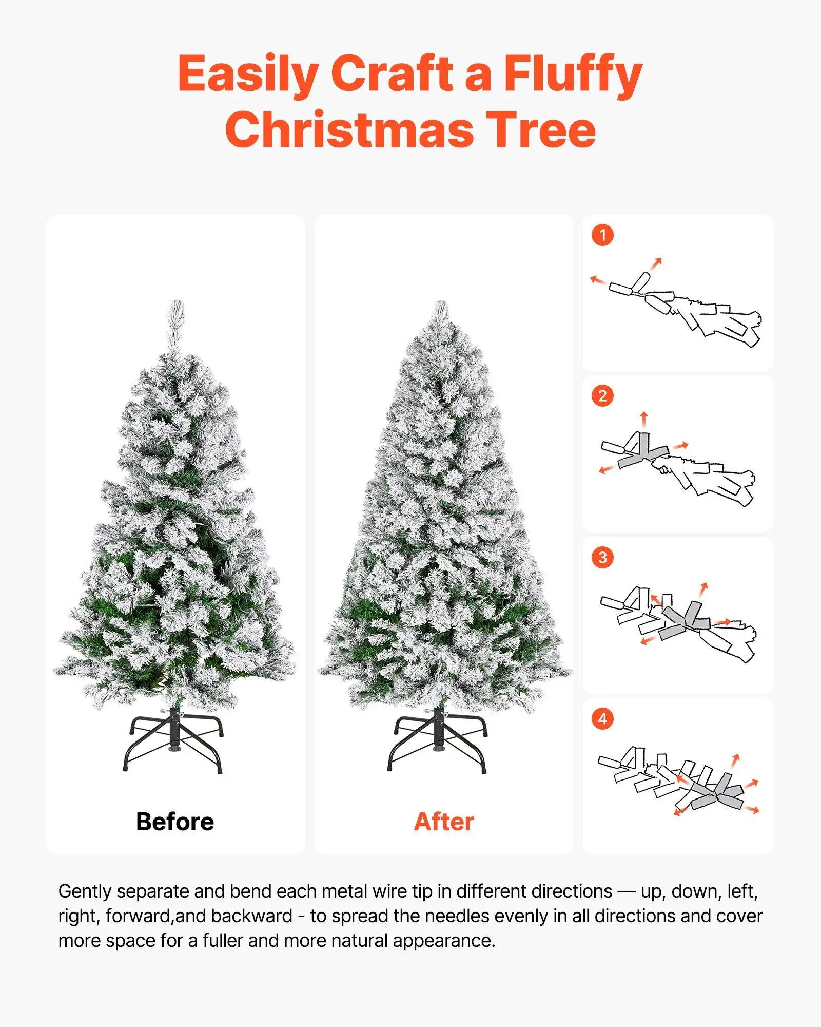 4ft Prelit Flocked Christmas Tree with 120 Warm White LEDs & 8 Modes, Full Artificial Xmas Tree for Home Office Party Decor