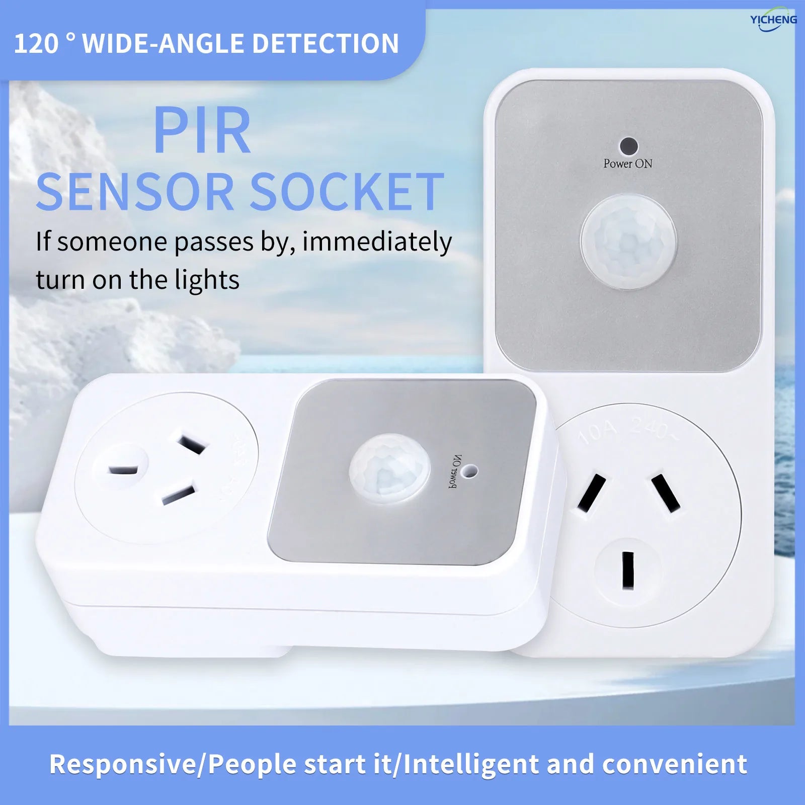 YICHENG Motion Activated Power Socket Electrical Outlet Motion Detection Sensor Security Garage Light ,PIR Sensor Socket