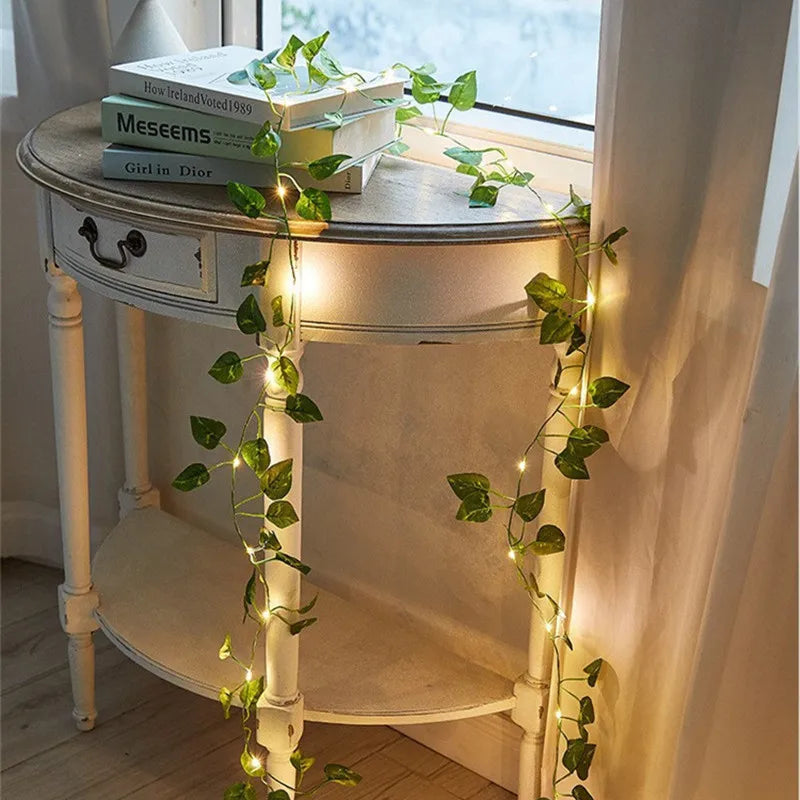 Vine Hanging Garland String Light Artificial Lvy LED StringLight for Bedroom Party Garden Wall Room Battery Powered