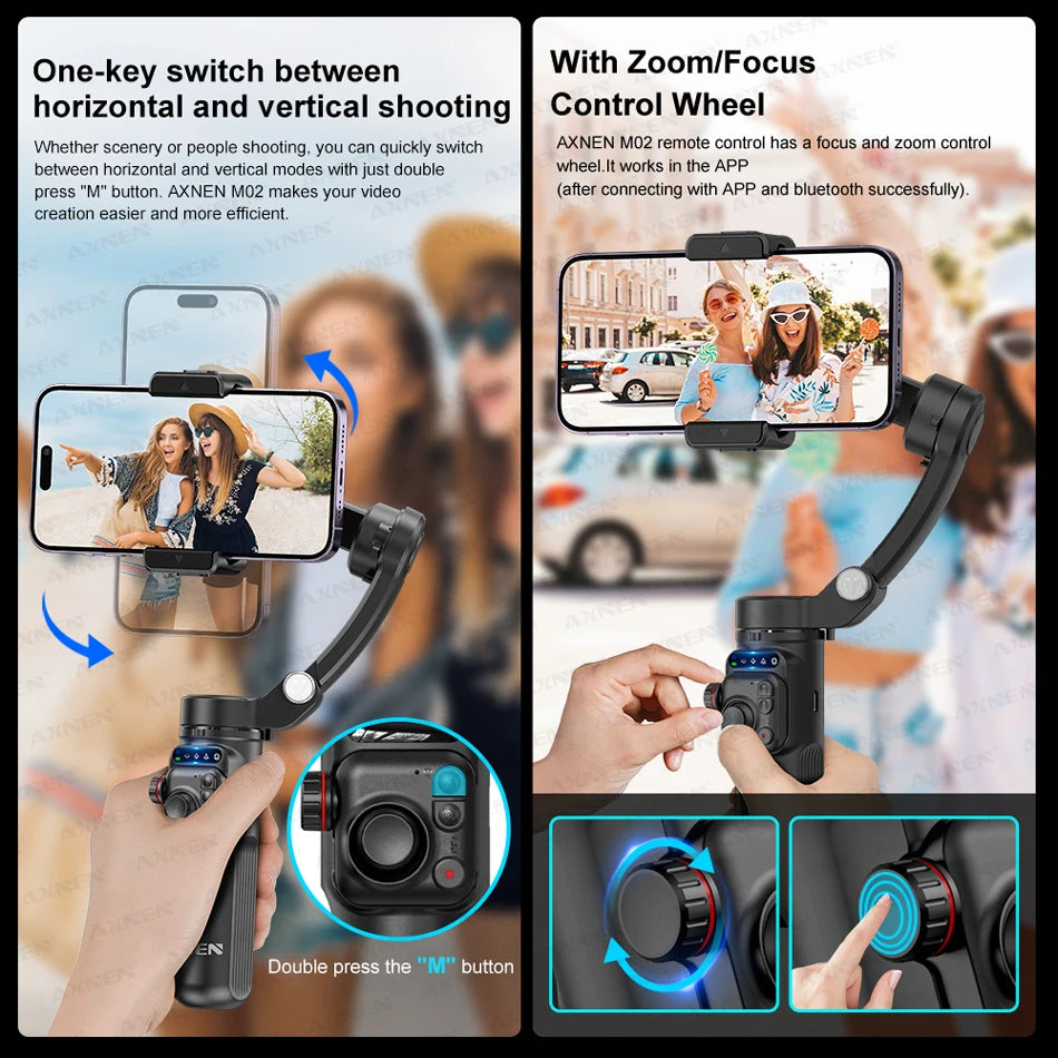 AXNEN M02 Gimbal Smartphone Stabilizer 3-Axis Anti-shake Video Record Handheld Selfie Gimbals for iPhone Android Face Tracking