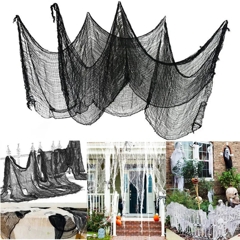 Halloween Horror Bloodstained Indoor Spooky Black Spider Web Gauze Haunted House Hallway Hanging Scary Gauze Decorations