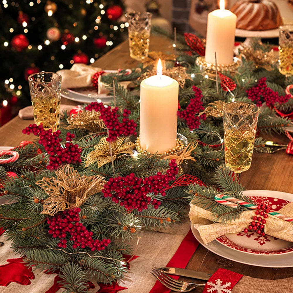 Berry Artificial Flower Fruit Red Berry Simulation Cherry Stamen Berries for Home Christmas Decoration DIY Gift Wreath Wholesale