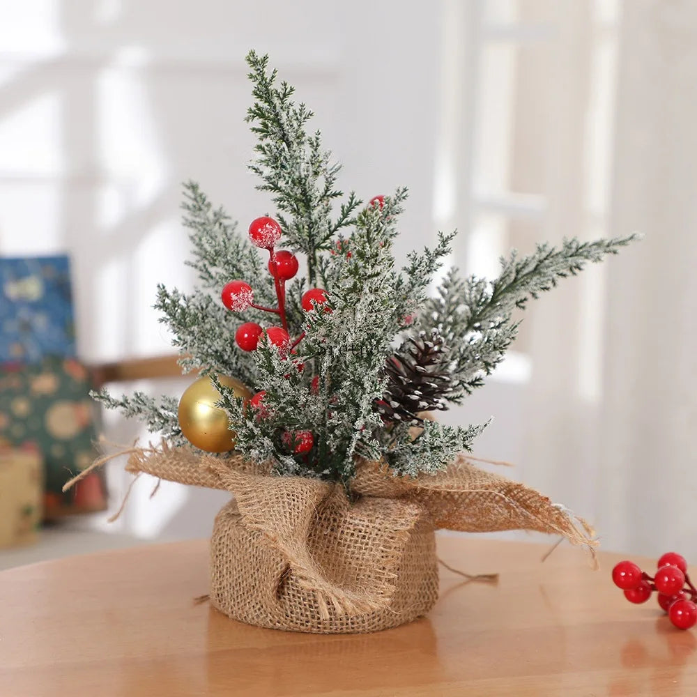 SRETNO Mini Christmas Trees Desktop Ornament Red Fruit Pine Pagoda Artificial Plants Christmas Decorations Arbolitos De Navidad
