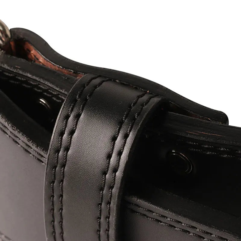 Leather Powerlifting Belt Black Single Prong Weightlifting Belt Gym Squat&Deadlift Adjustable Waist Protection Lumbar Brace