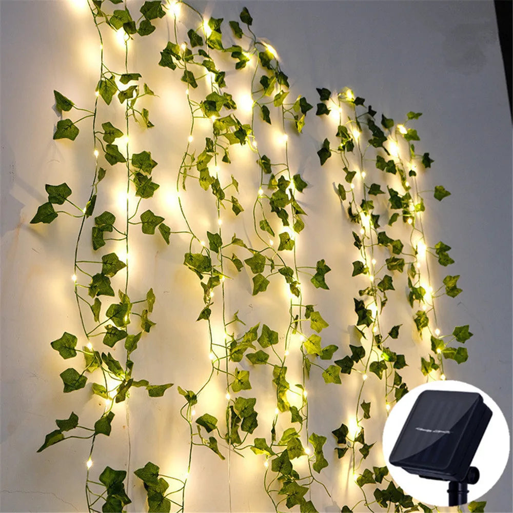 10m 100led Solar String Fairy Lights Outdoor Waterproof Ivy Lights LED Artificial Maple Leaf Christmas for Garden Decoration