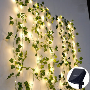 10m 100led Solar String Fairy Lights Outdoor Waterproof Ivy Lights LED Artificial Maple Leaf Christmas for Garden Decoration
