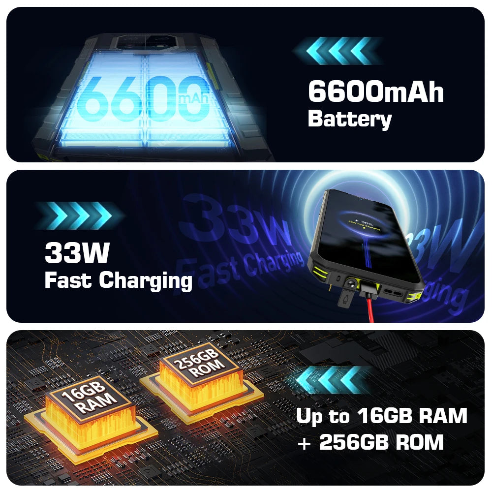 Ulefone Armor 22 Android 14,16GB (8+8GB RAM ),128GB/256GB ROM, 6.58" 120Hz ,6600mAh 33W,NFC,64MP Night Camera, Global Version