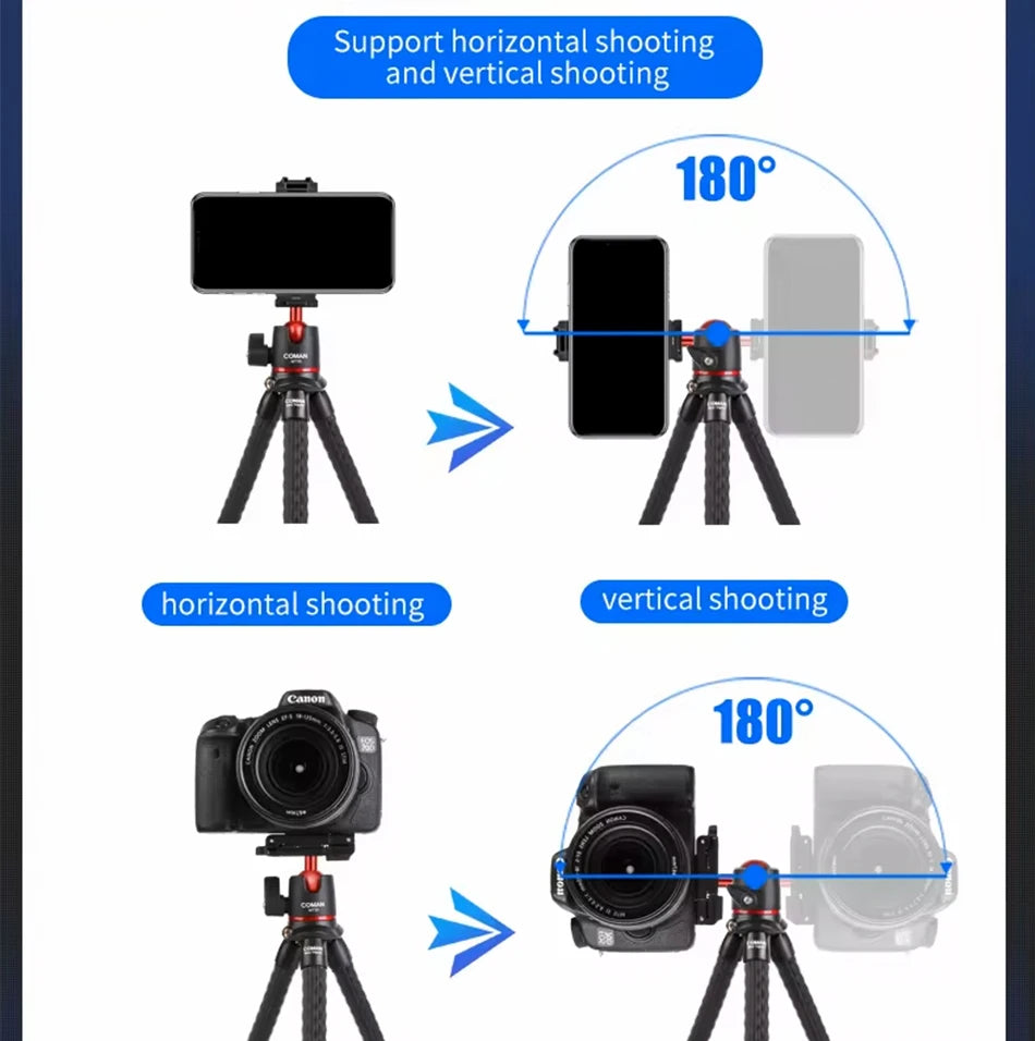 COMAN MT-35 Flexible Camera Tripod Hidden Phone Tripod Mount With Cold Shoe Smartphone DSLR Tripod For iPhone 15 Pro Max Samsung