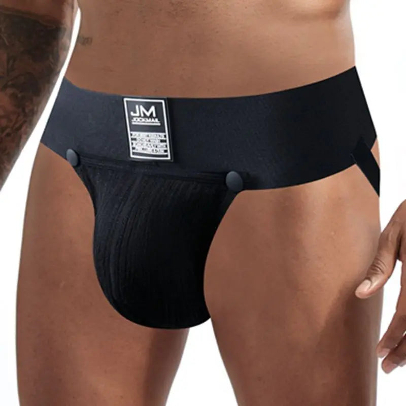Open Front Men Jockstrap Briefs Athletic Supporter,3" Waistband Detachable Pouch Breathable Workout Sport Underwear Gay Thongs