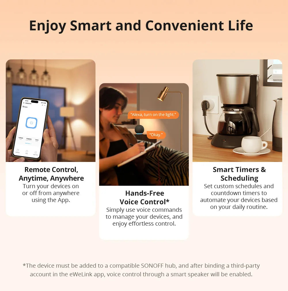 SONOFF S60ZB EU/UK iPlug Zigbee Smart Plug ZIgbee Router Device Overload Protection ENergy Monitoring Timer Control via Alexa