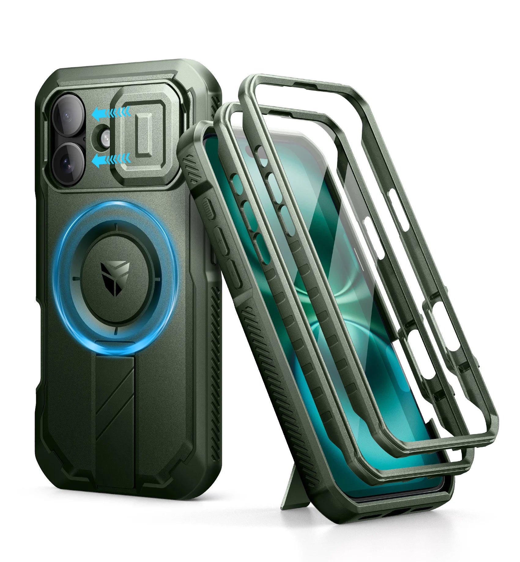 For iPhone 16 Case Kickstand Compatible with MagSafe Shockproof Bumper Cases with Slide Camera Cover  Built-in Screen Protector